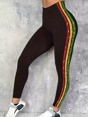  Glitter Stripe Print Stretch Skinny Leggings