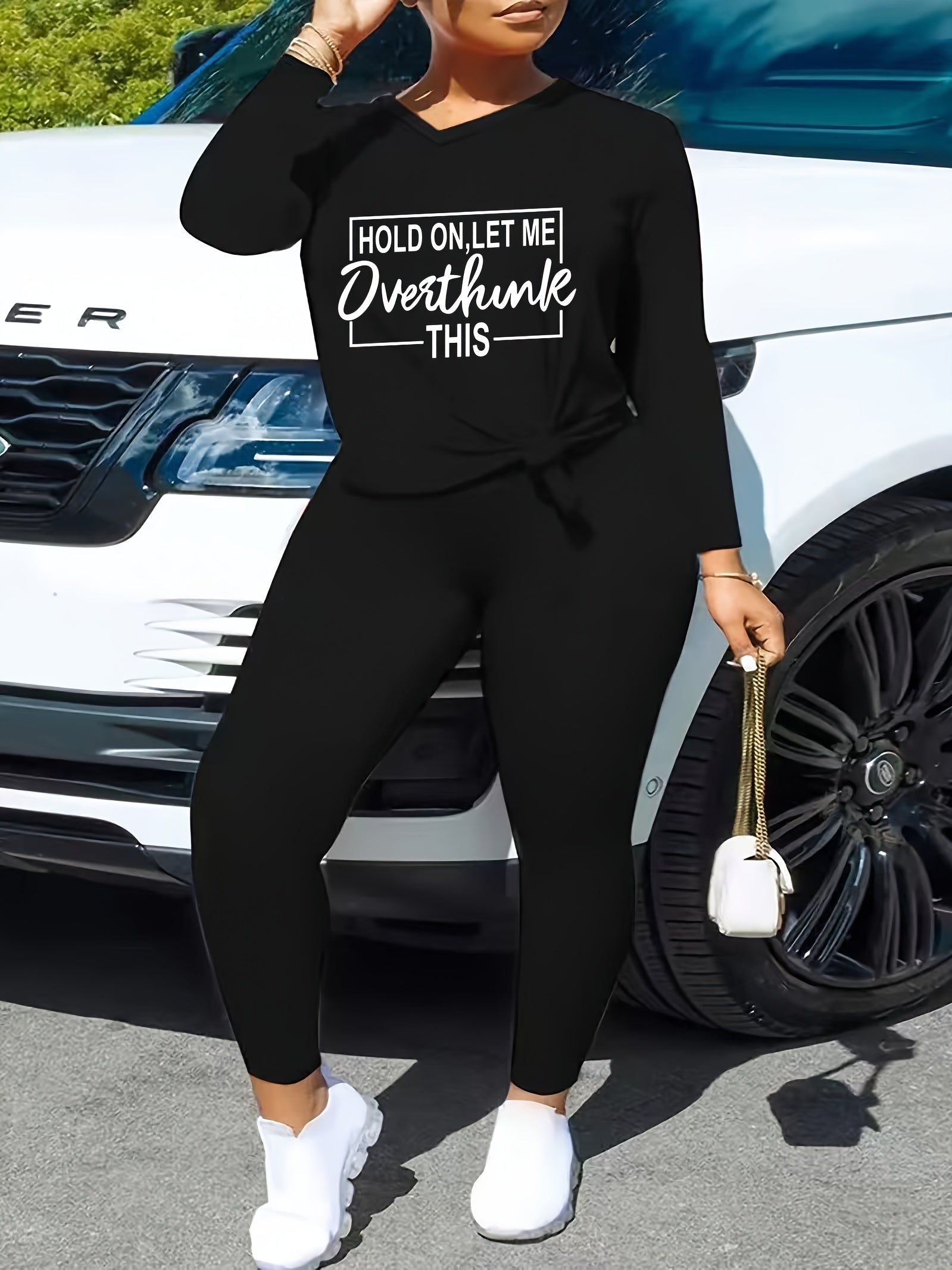  Women's Halloween Two Piece Set - Slogan Print Top & Leggings