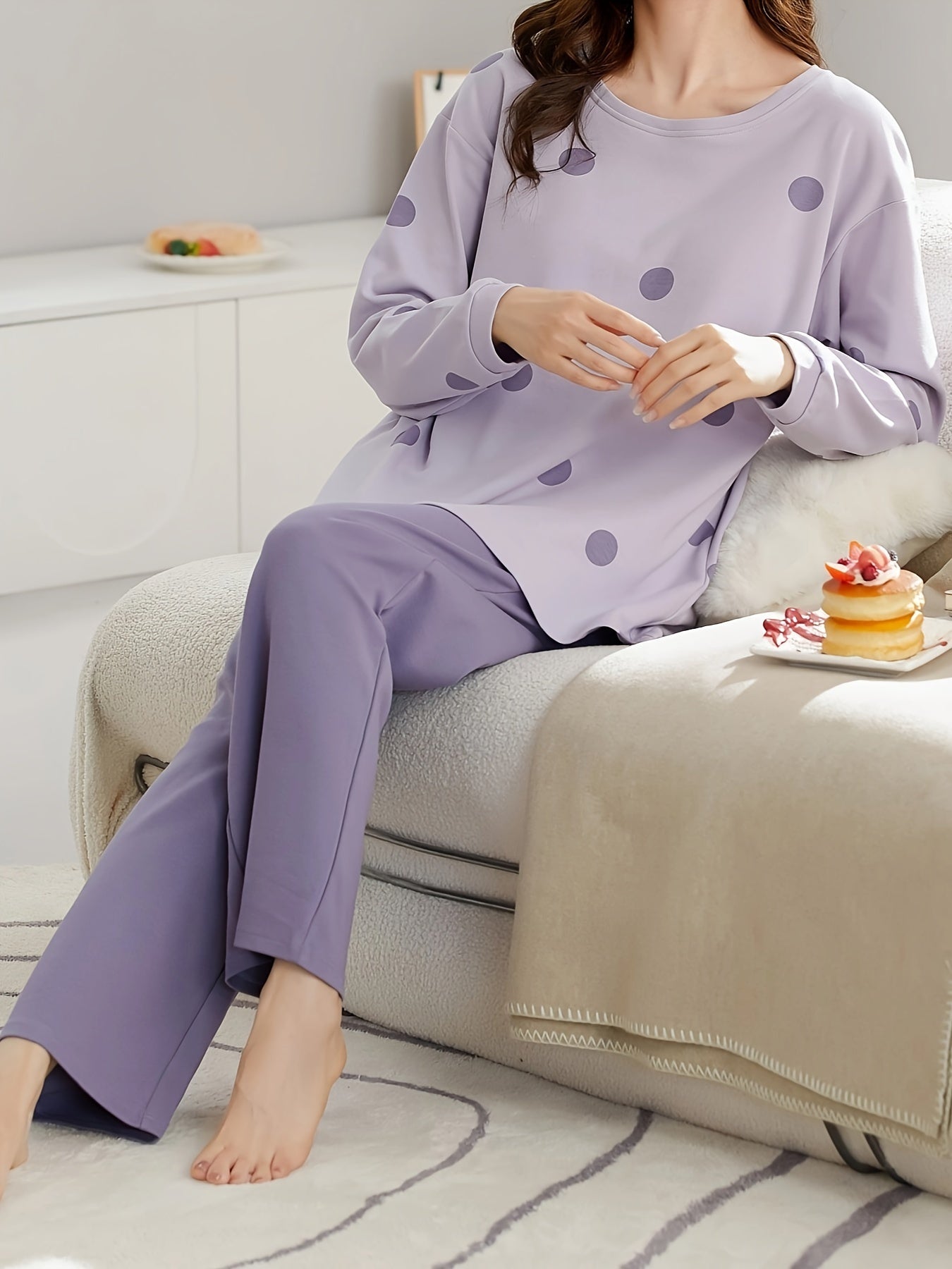 Polka Dot Pajama Set Long Sleeve Top & Pants