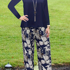  2 Piece Set Solid Top & Floral Print Pants Outfit