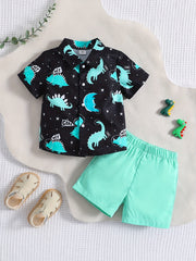 Cute Dino Print Shirt & Shorts Set for Summer Parties
