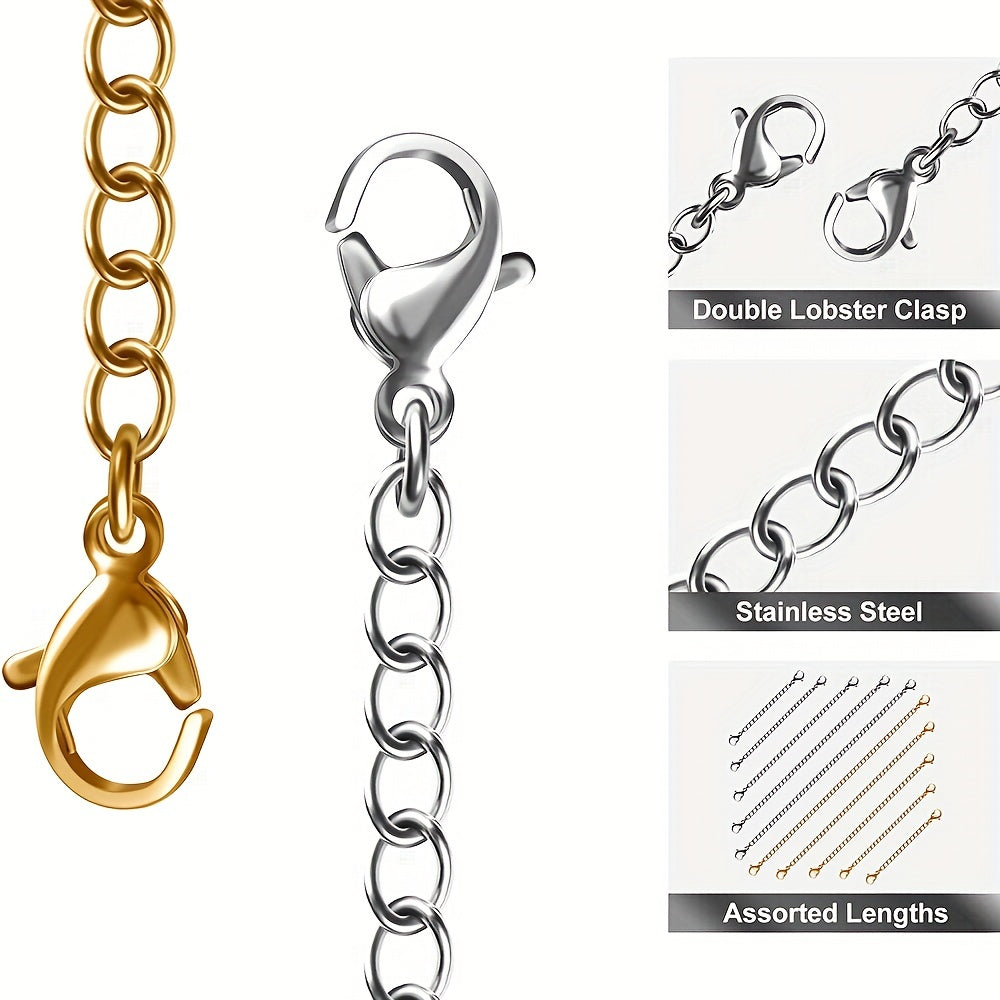 Stainless Steel Necklace Extender Chain Golden Silvery Lobster Clasp Closure