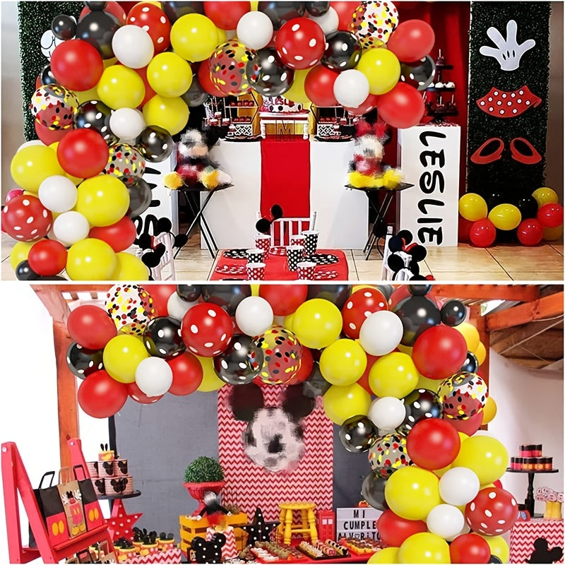 Mouse Balloon Arch & Flower Ring Set - Black/Red/Yellow Foil Birthday Decoration