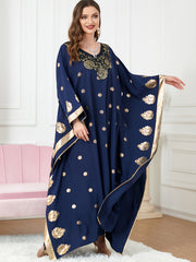  Batwing Sleeve Abaya Long Dress Women's Plus Loose Fit Round Neck Abay