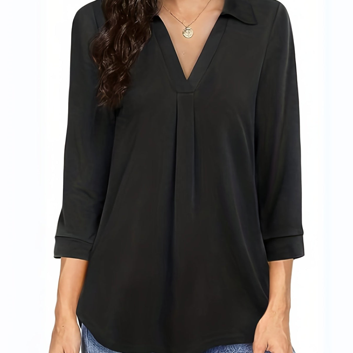  Solid Half Sleeve Tunic Top