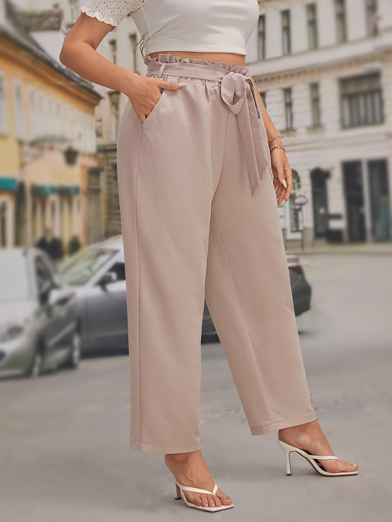 Women's Plus High Rise Wide Leg Trousers With Pockets