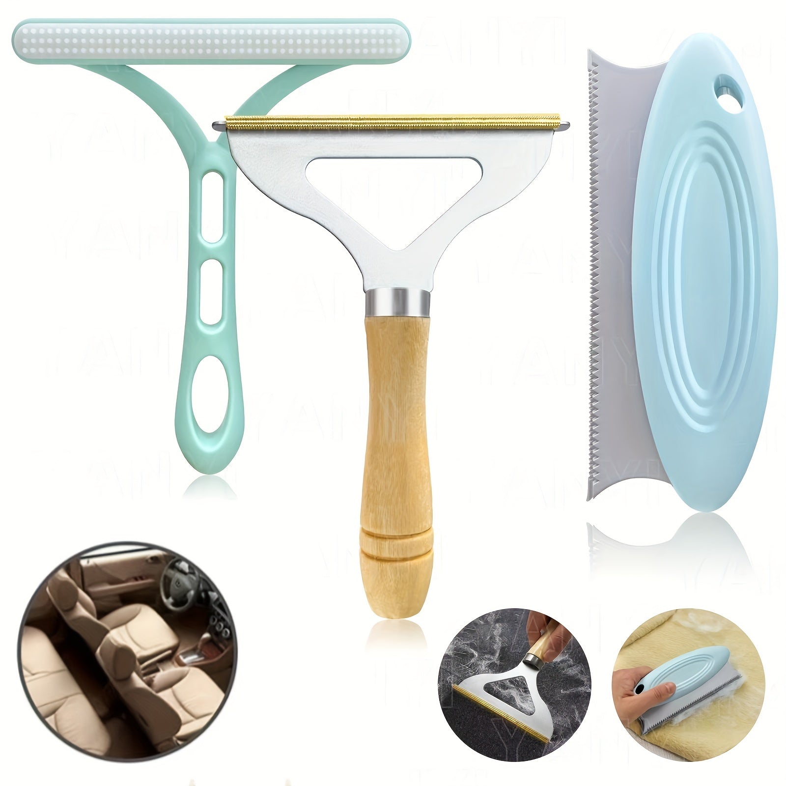 3 Pc Car Seat Cushion Hair Remover Set for Fuzz Dust Car Mat & Hairb