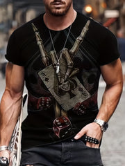 Men's Skeleton & Cards 3D Print T Shirt Crew Neck