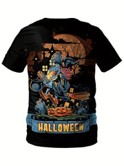 Men's Cartoon Witch T Shirt 3D Print Casual Tee For Halloween