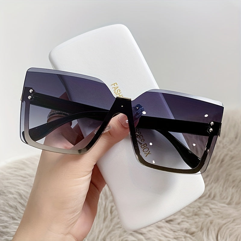 Semi Rimless Sunglasses Gradient Lens Rivet Decor Glasses UV400