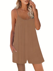  Women's V Neck Solid Cami Romper