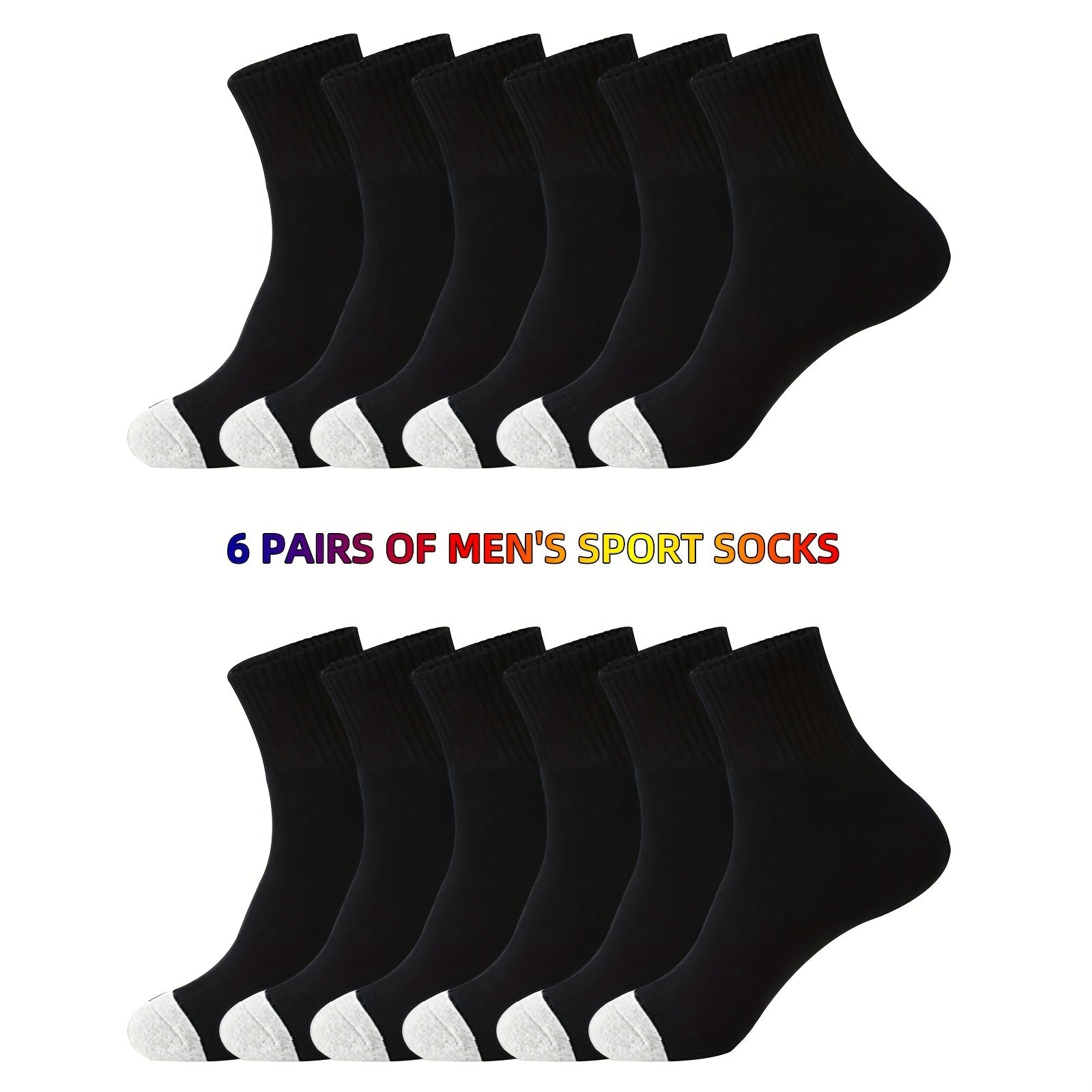 6 Pairs Men's 100 Cotton Thick Sports Socks