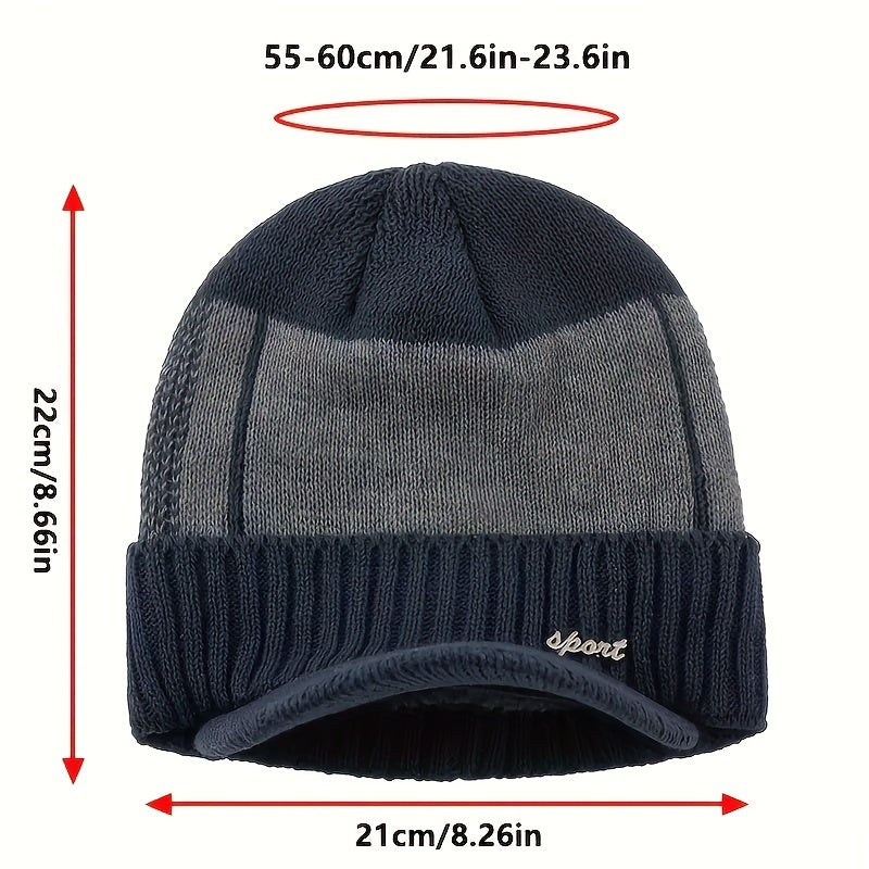 Men's Velvet Beanie Hat Winter Warm Knitted Hat For Outdoor Cycling