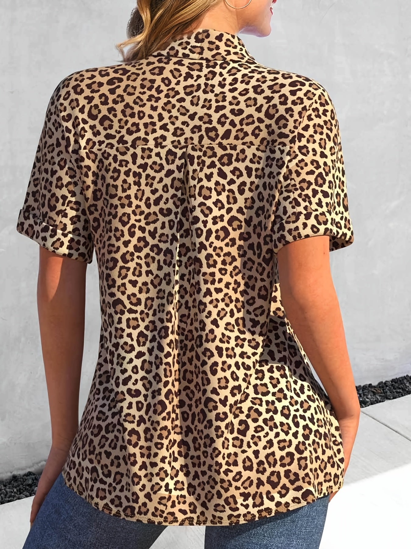  Colorblock Button Up Short Sleeve Blouse