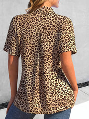  Colorblock Button Up Short Sleeve Blouse