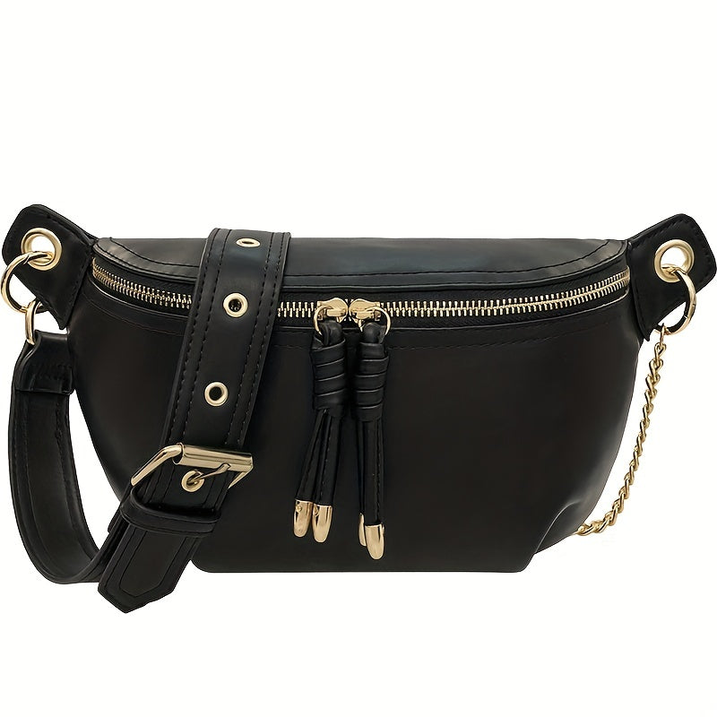 Chain Crossbody Bag Double Zipper Waist Bag