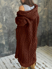  Women's Solid Hooded Cardigan Coat Knitted Sweater Coat