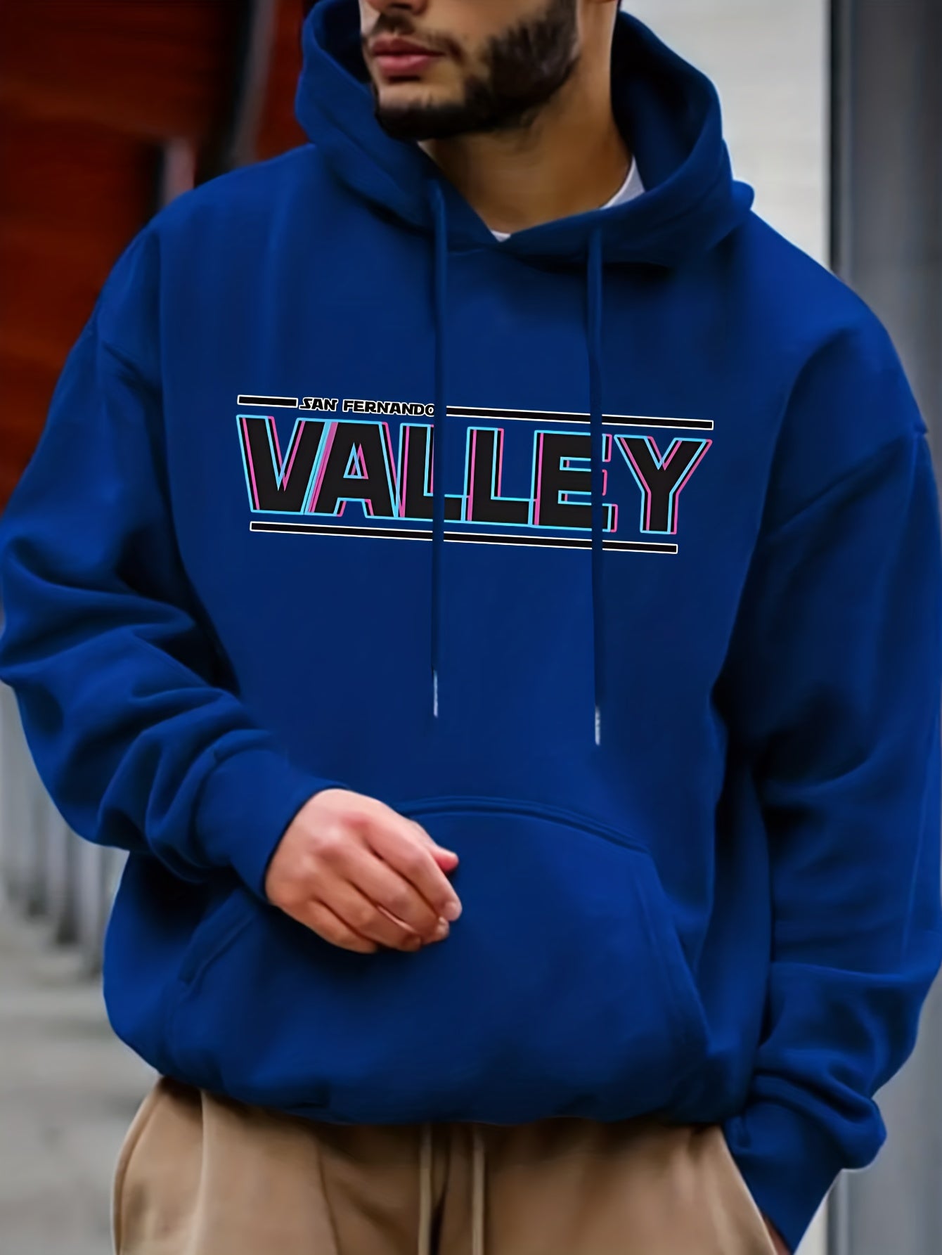 VALLEY Print Hoodie Men's Casual Graphic Pullover Hooded Sweatshirt