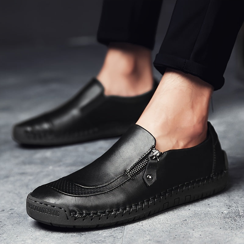 Men's Zipper Loafers Breathable Comfortable Anti-Skid Slip-On Shoes