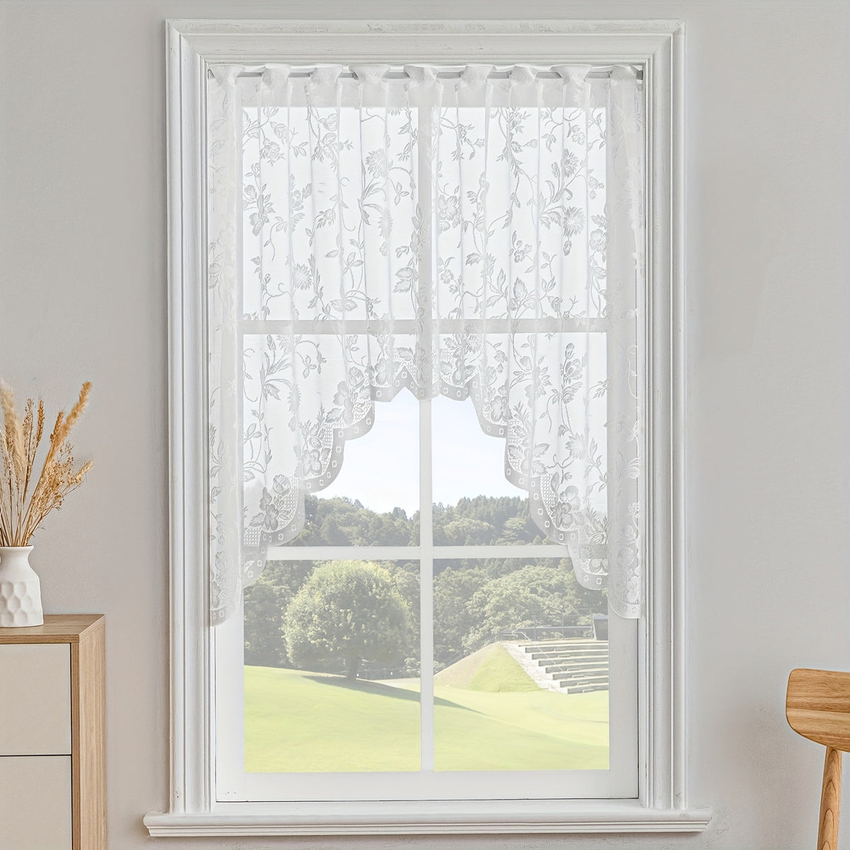 Jacquard Sheer Curtain Floral Pattern Kitchen Valance Short Curtain