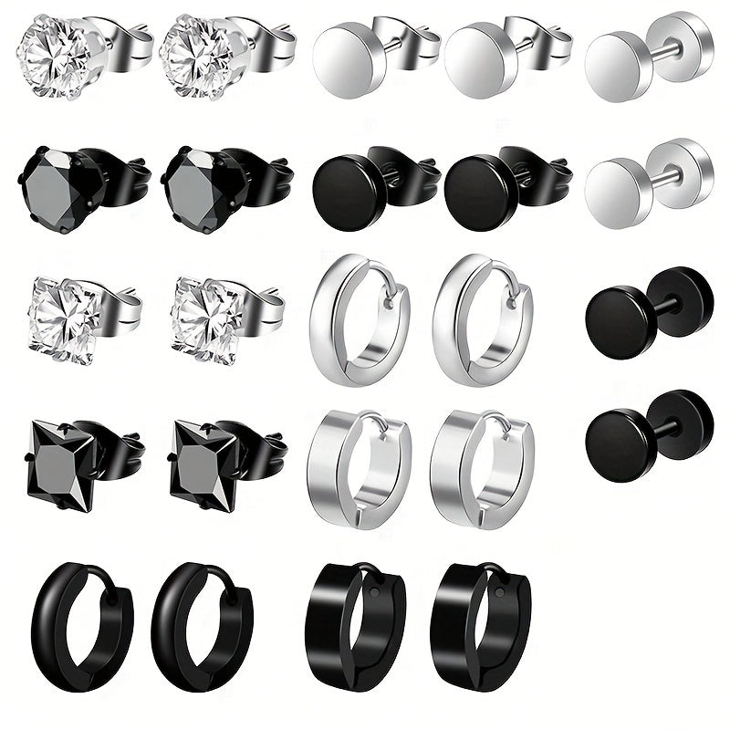 24pcs Men's Punk Stainless Steel Earrings Set