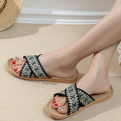 Women's Cross Straps Knit Slides Slip On Open Toe Non-slip Home Shoes