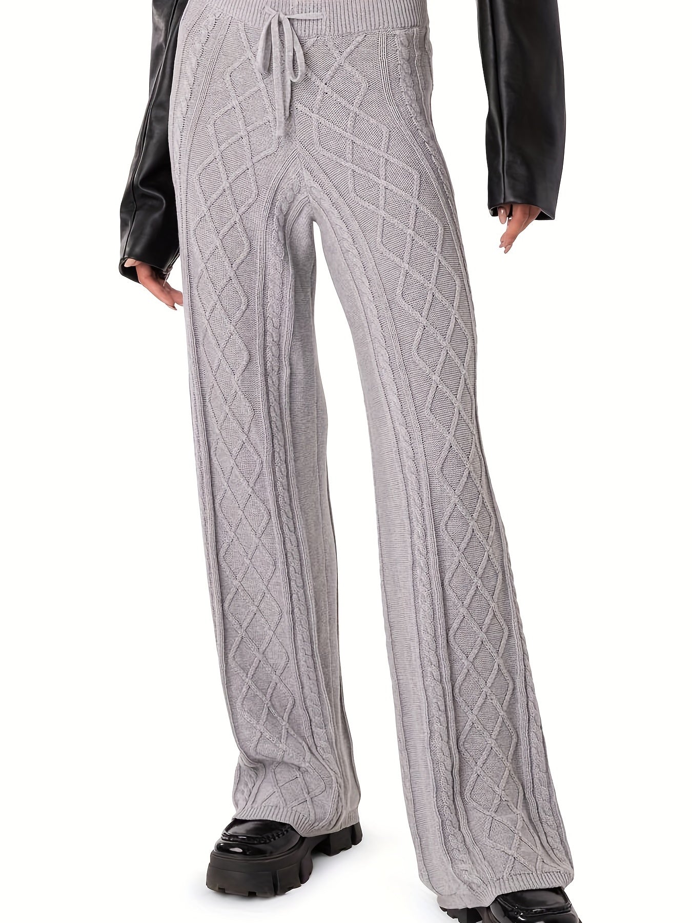  Street Style Sweater Pants Elastic Drawstring High Rise