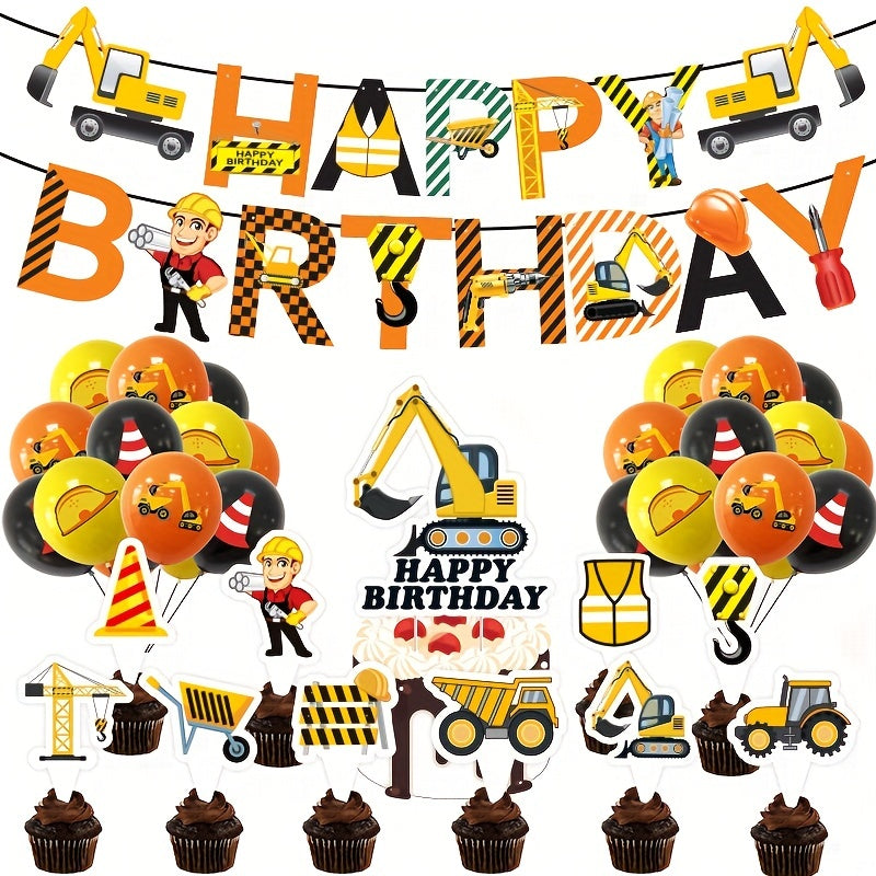 42pcs Engineering Vehicle Set Birthday Party Construction Excavator Decoration