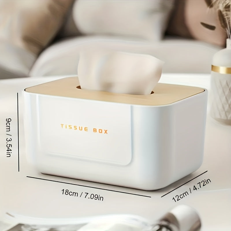 Plastic Tissue Box With Wooden Lid Modern Minimalist Style