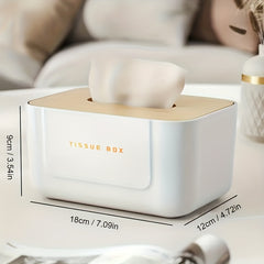 Plastic Tissue Box With Wooden Lid Modern Minimalist Style