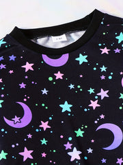 Girl's Star Moon Outfit 2pcs Sweatshirt & Sweatpants Set for Spring Fall