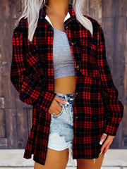  Plaid Print Long Sleeve Tunic Shirt Top