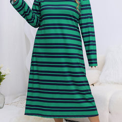  Striped Nightdress Long Sleeve Round Neck