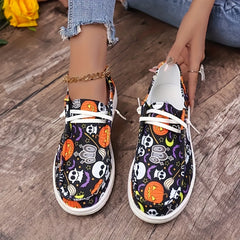 Women's Halloween Ghost Pumpkin Canvas Shoes Non Slip Flat Soft Lightweight
