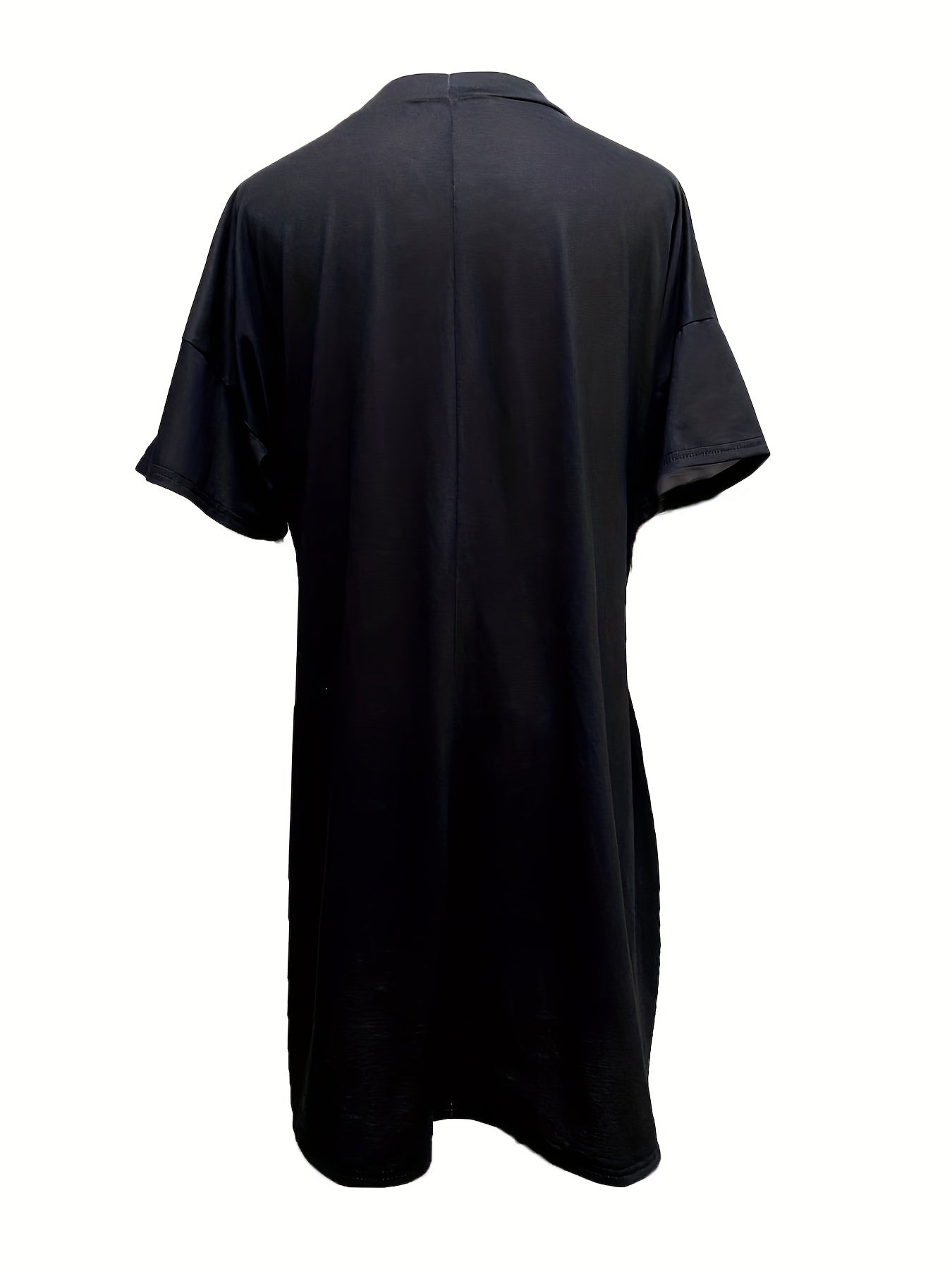  Abstract Print Short Sleeve V Neck Dress With Pockets