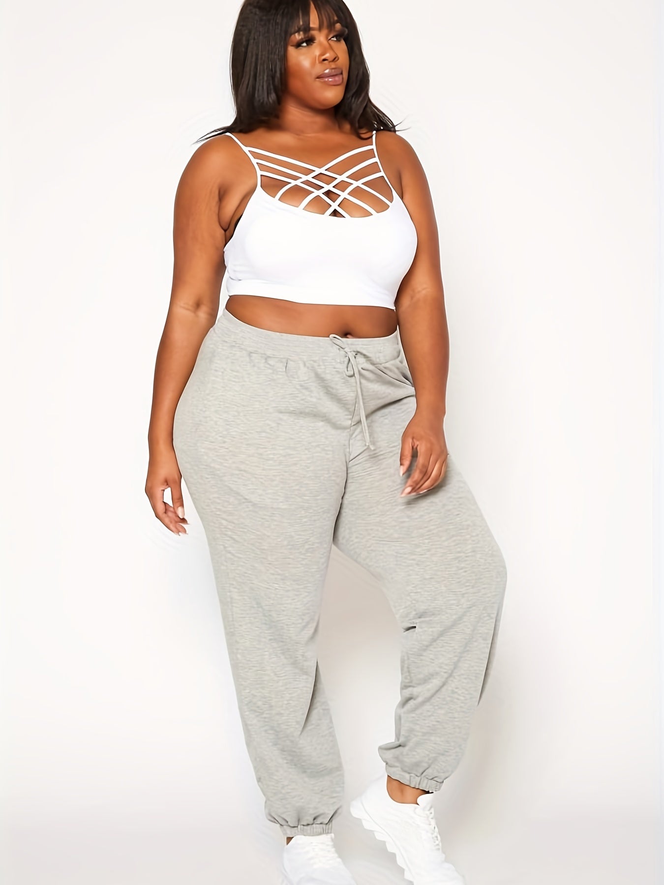 Sporty Pants Women's Plus Elastic Waist Tie Joggers
