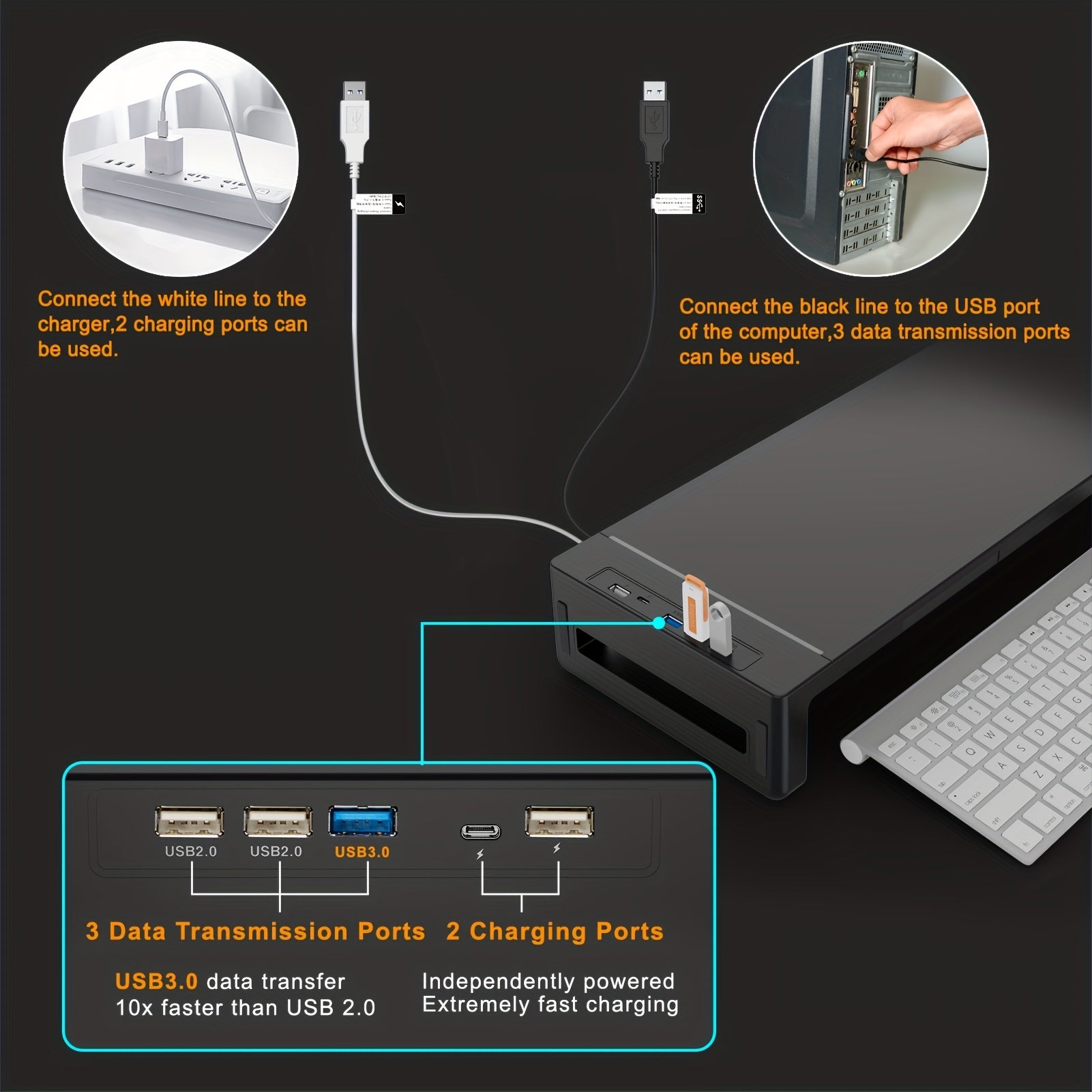 Monitor Stand Riser with Drawer and USB 3.0 Port