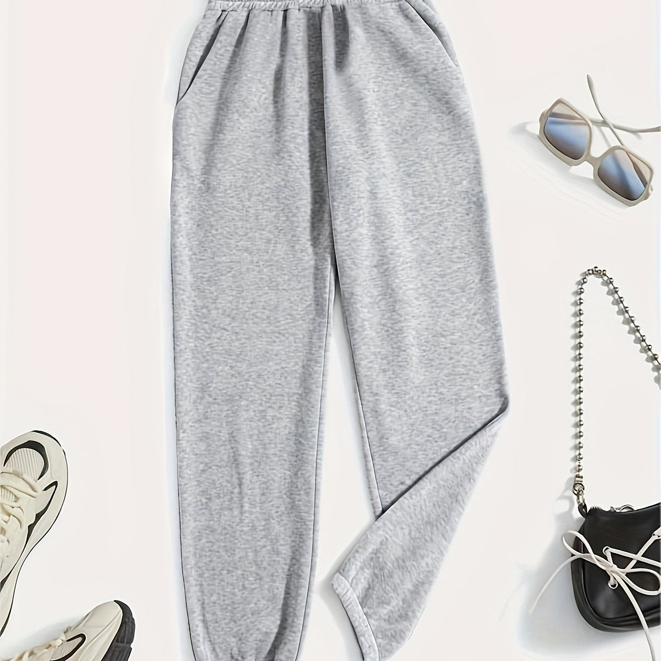 Women's Plus Solid Elastic High Rise Loose Fit Jogger Trousers