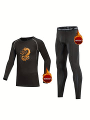 Kids Fleece-Lined Compression Base Set Dragon Totem Print Tops & Leggings