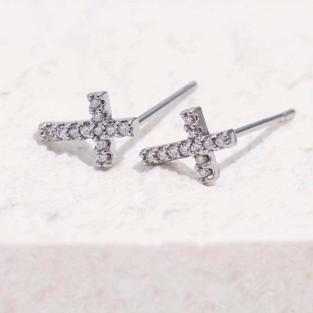 Zircon Cross Stud Earrings Retro Copper Jewelry Gift