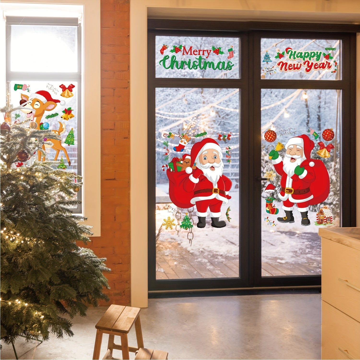 6pc Christmas Window Wall Stickers Set Self-adhesive Adhesive