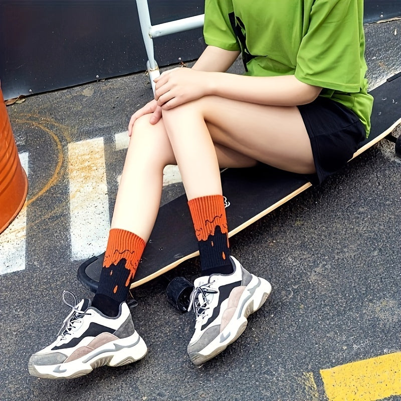 5 Pairs Colorblock Crew Socks Women's Stockings