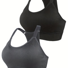 2 Pack Plus Size Seamless Racerback Sports Bras Set Women's Yoga Bralette