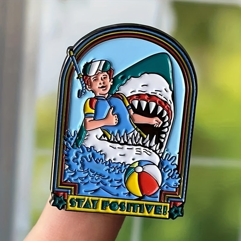 Funny Shark Eating Guy Metal Lapel Pin