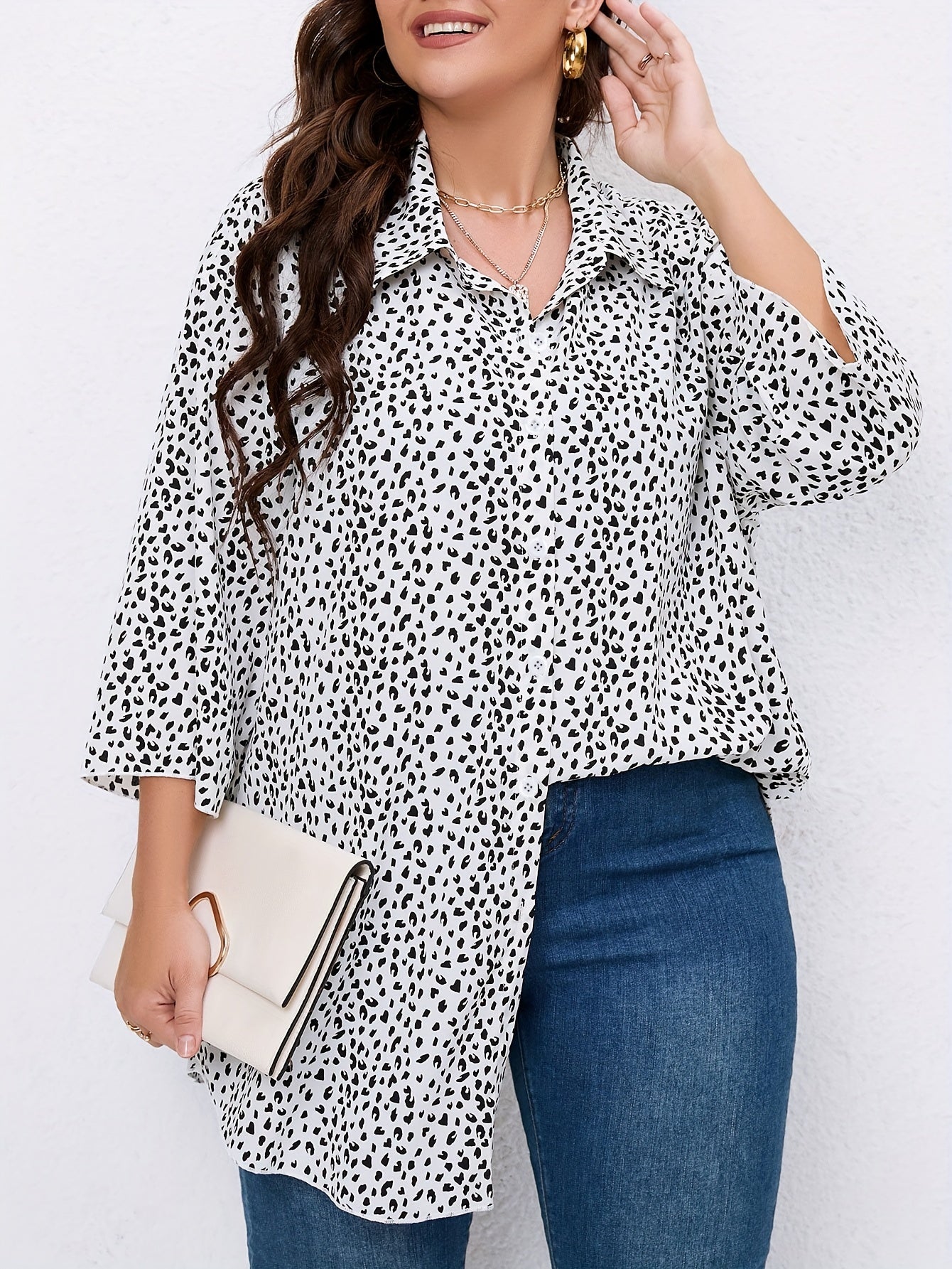  Leopard Print Button Up Long Sleeve Blouse