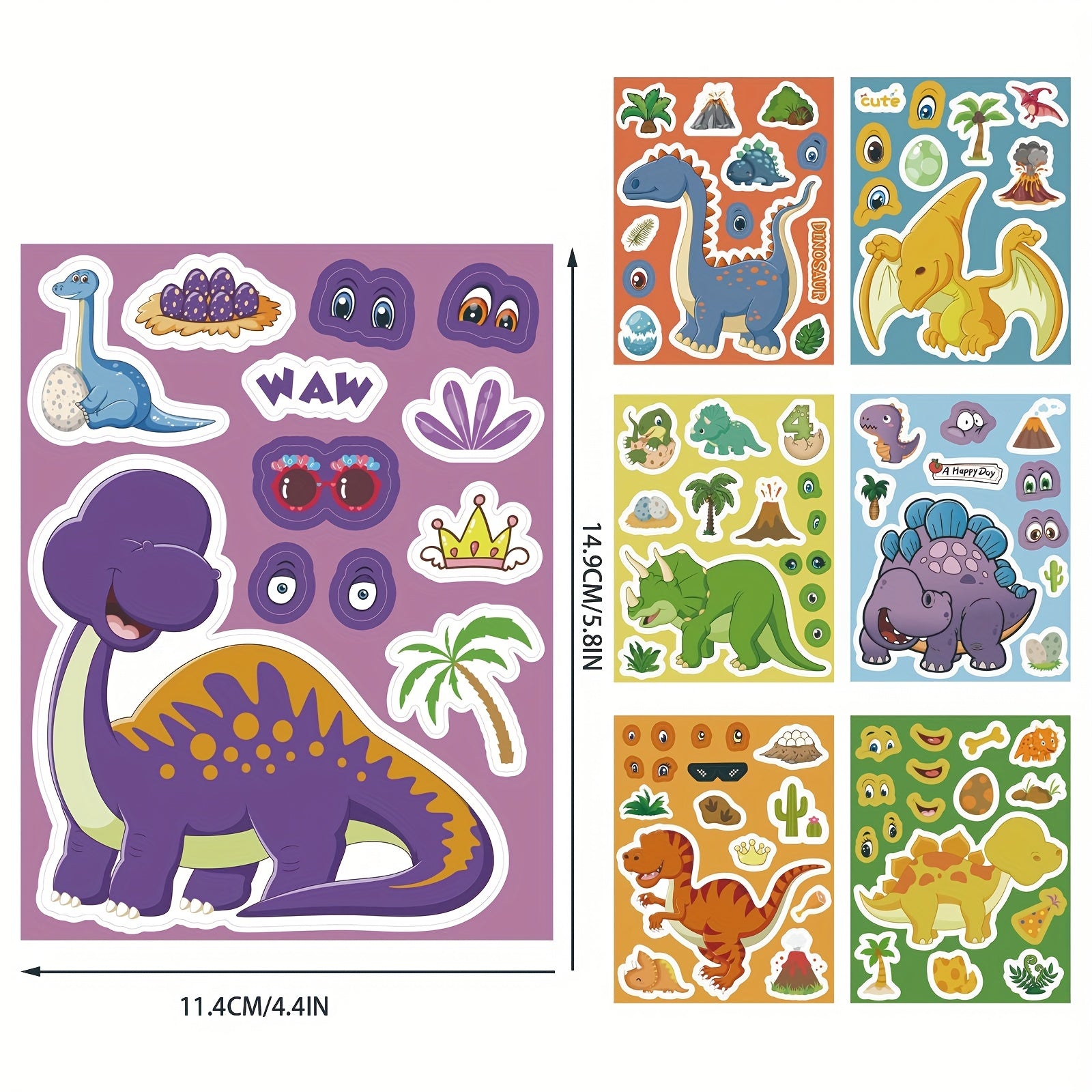 Dinosaur Stickers Reusable Self Adhesive Cartoon Decals