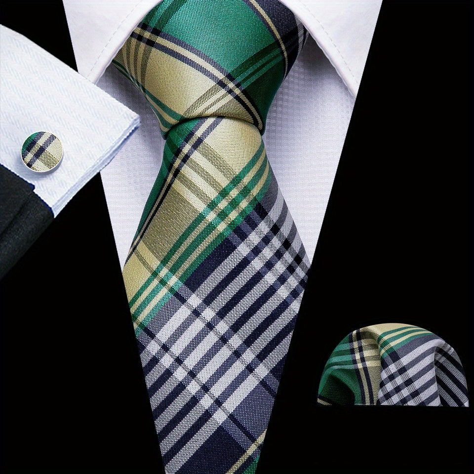 Barry Wang Green Silk Tie Set - Formal & Casual Business
