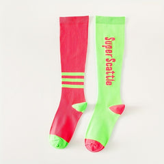 8 Pairs Letter Print Calf Socks All-match Knee High Socks Women Stockings