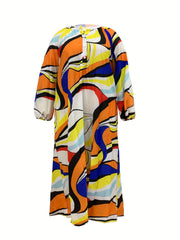  Colorblock Stripe Long Sleeve Maxi Dress