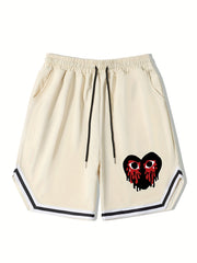 Blood Heart Stripe Edge Drawstring Shorts Men s Casual Slightly Stretch Elastic